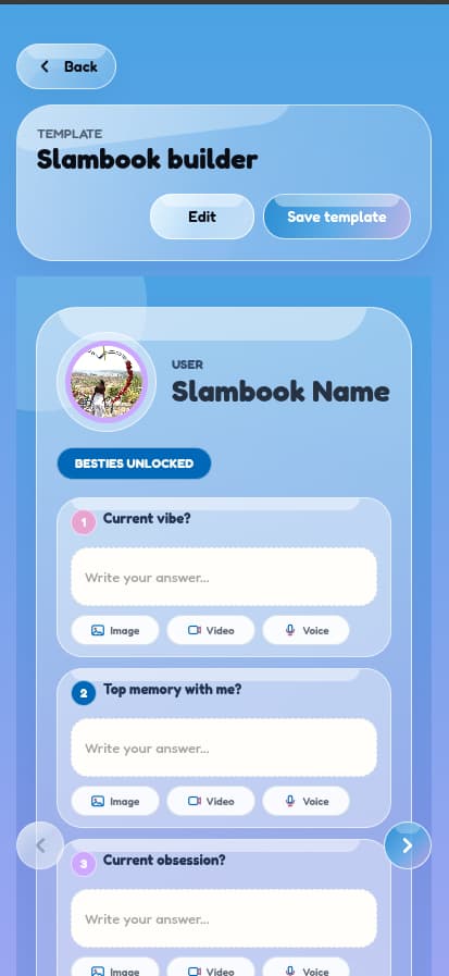 SlamZ slambook template screen